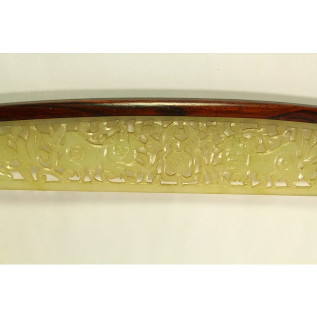 19th Century Large Pale Green Nephrite Jade & Rosewood Chinese Carved Frame For Sale In Houston - Image 6 of 13