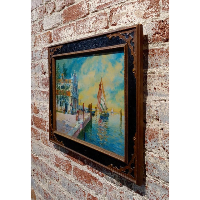 Blue 19th Century Mediterranean Painting by s.r. Torello of Venetian Scene For Sale - Image 8 of 10