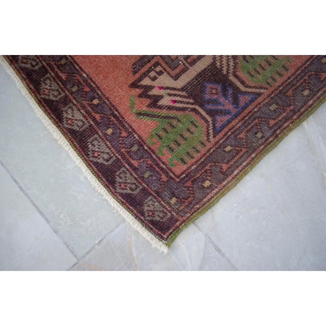 Terra Cotta Distressed Low Pile Turkish Yastik Petite Rug Hand Knotted Faded Mat - 21'' X 42'' For Sale - Image 8 of 13