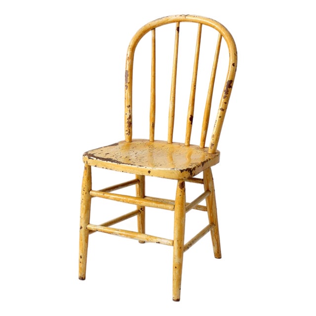 Antique Yellow Painted Windsor Style Chair For Sale