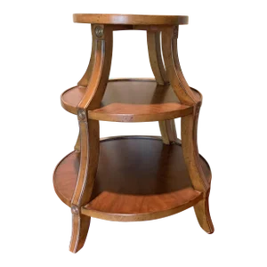Vintage Three-Tiered Wooden Round Side Table