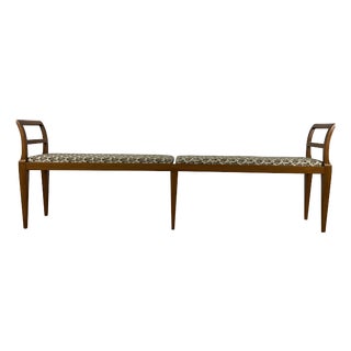 Italian Wooden and Fabric Bench with Pin Legs, 1950s For Sale