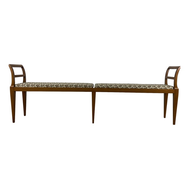 Italian Wooden and Fabric Bench with Pin Legs, 1950s For Sale