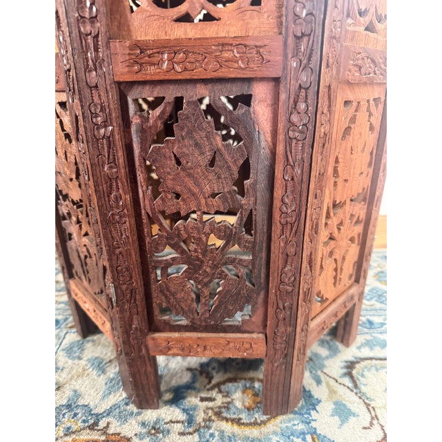 English Late 20th Century Anglo Indian Sheesham Carved Wood Side Table With Inlay For Sale - Image 3 of 12