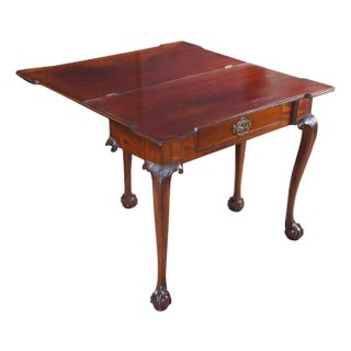 Antique George II Style Chippendale Mahogany Flip Top Claw Foot Card Game Table For Sale