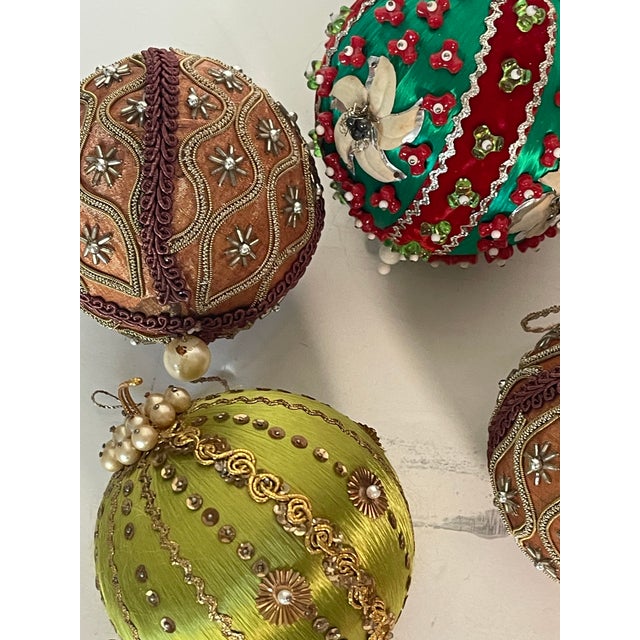 1970s 1970s 4 Large Beaded Christmas Ornaments Balls For Sale - Image 5 of 5