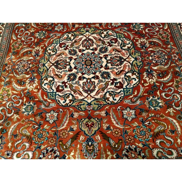 Turkish Vintage Turkish Hereke Silk Rug, Hand-Knotted Garden Design, Copper Red, 3' x 5' For Sale - Image 3 of 10