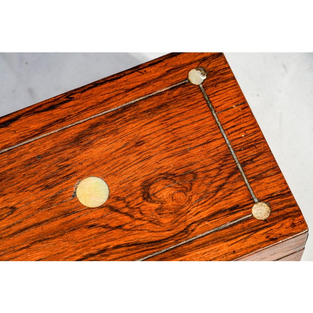 19th Century Charming Small Antique Victorian Wood Jewelry Box With Key Inset Mother of Pearl Home Decor For Sale - Image 5 of 13