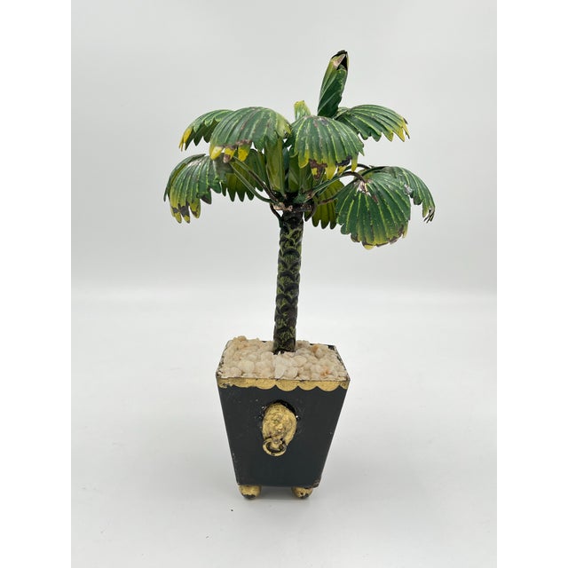 Vintage Hollywood Regency Toleware Potted Faux Palm Tree Candleholder For Sale - Image 9 of 12