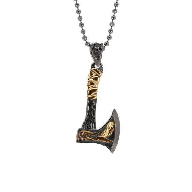 Viking Warrior Axe Men Sterling Silver & Gold Pendant Chain Necklace For Sale - Image 9 of 9