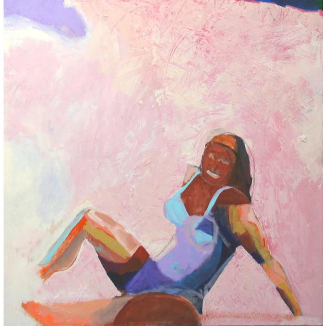 Wonderful abstract expressionist oil painting in pink and blue tones by San Francisco, California artist Michael William...