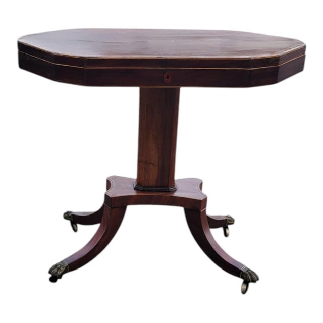 Wood 19th C English Regency Mahogany Inlaid Jewelry Display Work Table For Sale - Image 7 of 18