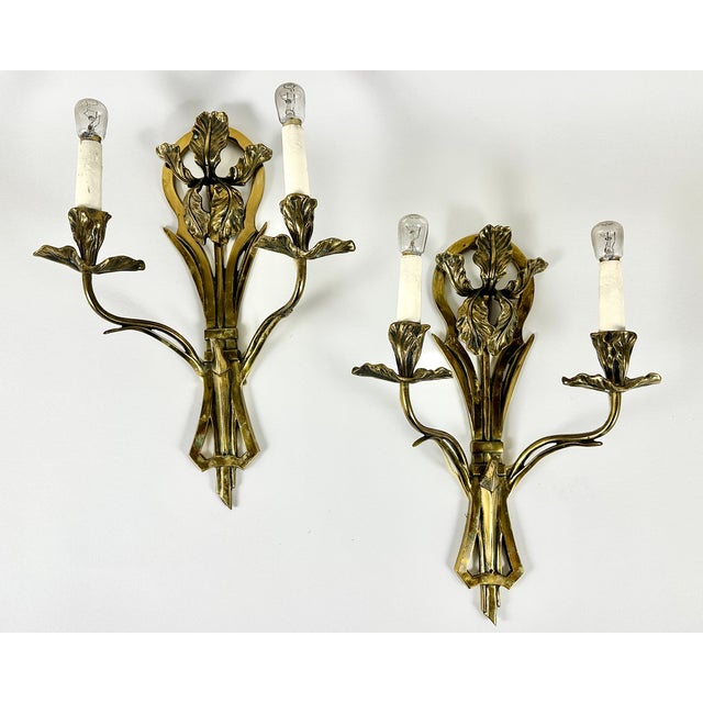 Antique Art Nouveau Bronze Wall Sconces, France, 1900s, Set of 2 For Sale - Image 3 of 9