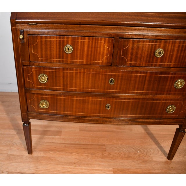 1920s Antique English Hepplewhite Mahogany Inlaid Secretary Ladies Desk For Sale - Image 4 of 17