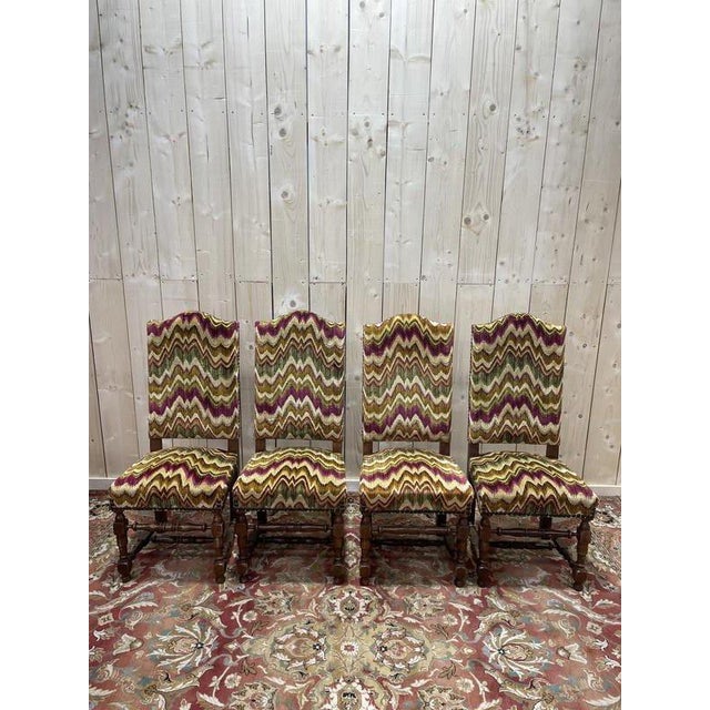 Louis XIII Chairs in Turned Wood and Velvet, Set of 4 For Sale - Image 5 of 10