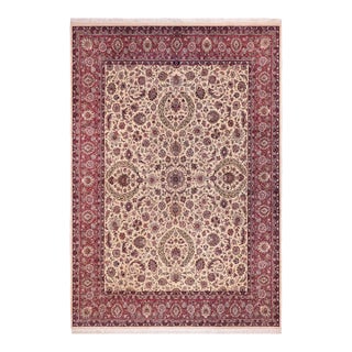 Shabby Chic Pak-Persian Ivory/Aubergine Wool Rug - 9'2'' X 12'8'' For Sale