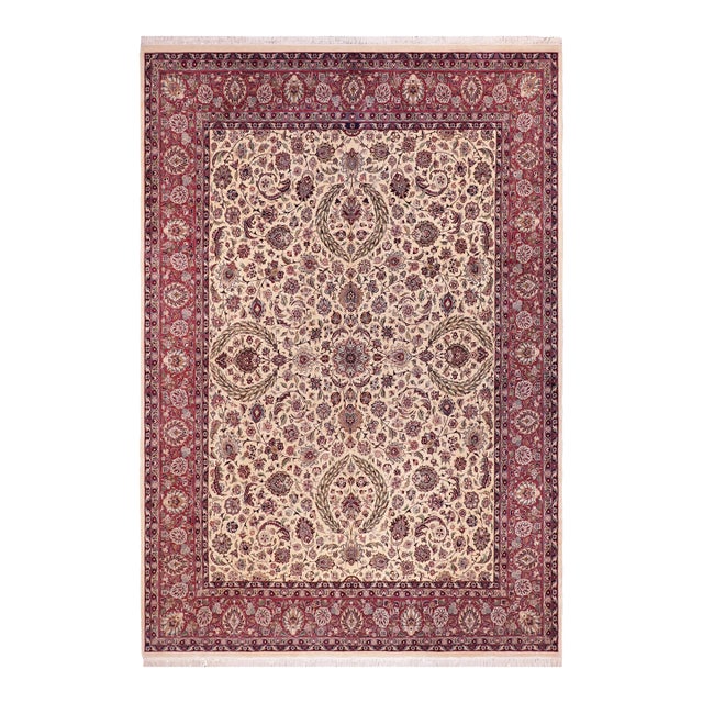 Shabby Chic Pak-Persian Ivory/Aubergine Wool Rug - 9'2'' X 12'8'' For Sale