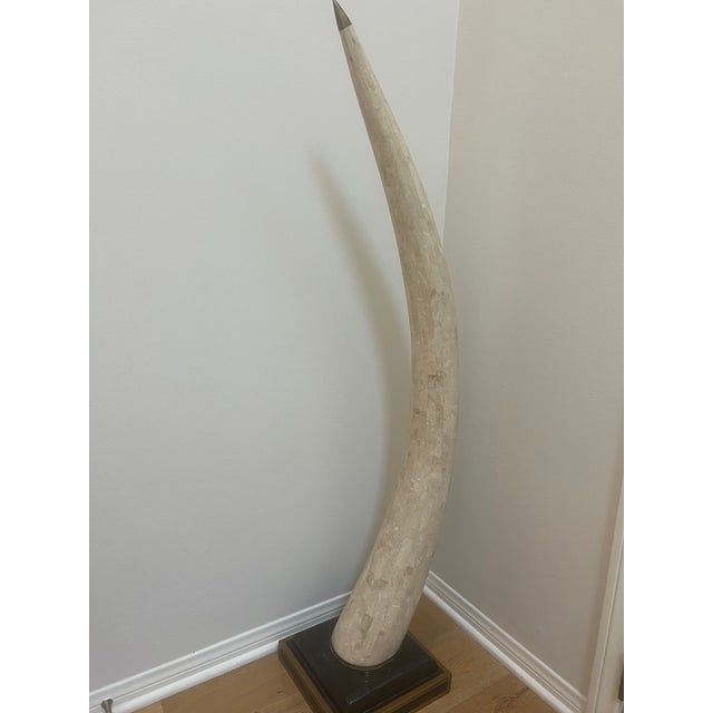 Unique Elephant Tusks, Tessellated Travertine & Marble faux, Gold Trim Base & Tips, (2)