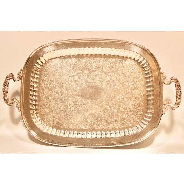 1970s Large Silver Plate Footed Serving Tray With Handles For Sale - Image 9 of 9