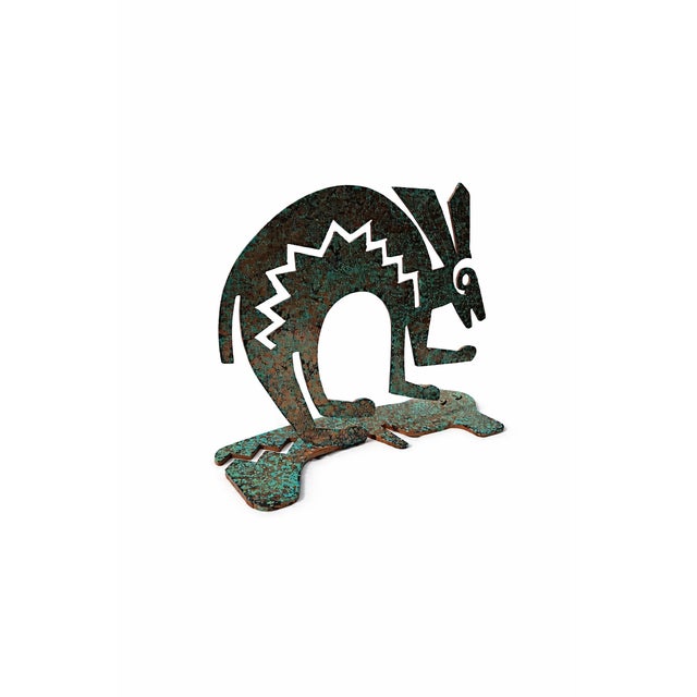 Metal Late 20th Century Southwestern Kokopelli Style Metal Sculpture – Hand-Painted Patina Tabletop Art For Sale - Image 7 of 9