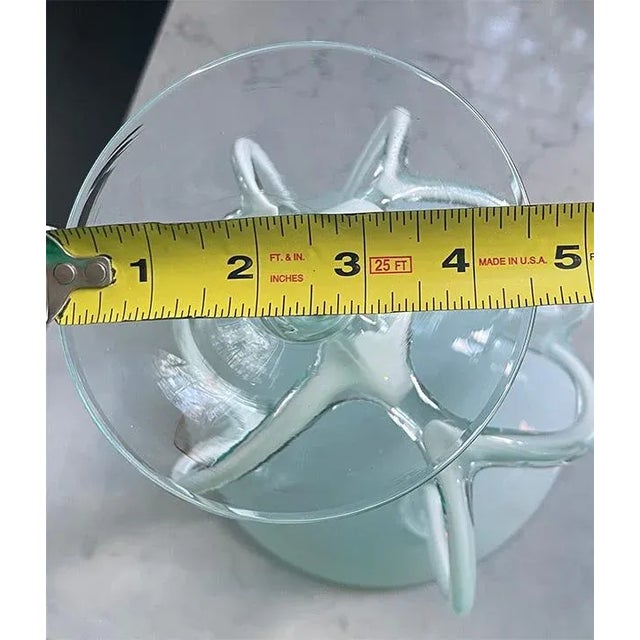 1980s Jozefina Krosno Octopus/Jellyfish Glass Pedestal in Pale Green, Blue and White For Sale - Image 10 of 12