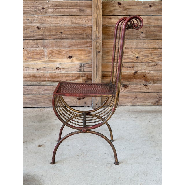 Red Vintage Italian Gilt and Painted Iron Accent Chair, Attributed to S. Salvadori For Sale - Image 8 of 12