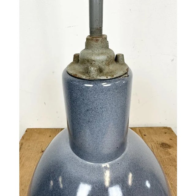 Industrial Grey Enamel Ceiling Lamp from Elektrosvit, 1950s For Sale - Image 6 of 13