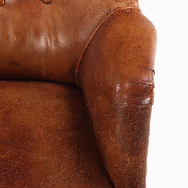 Brown Mid Century Modern French Leather Club Chair, C. 1950. For Sale - Image 8 of 10