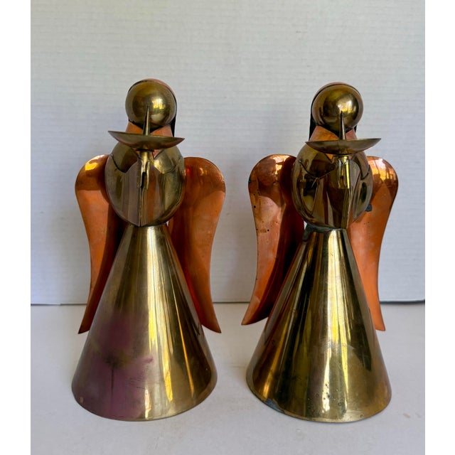 Mid-Century Modern Pair of Mid-Century Brass & Copper Angel Candleholders For Sale - Image 3 of 12