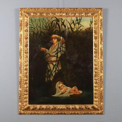 Moses Entrusted to the Waters of the Nile, Oil on Canvas, Framed For Sale - Image 11 of 11