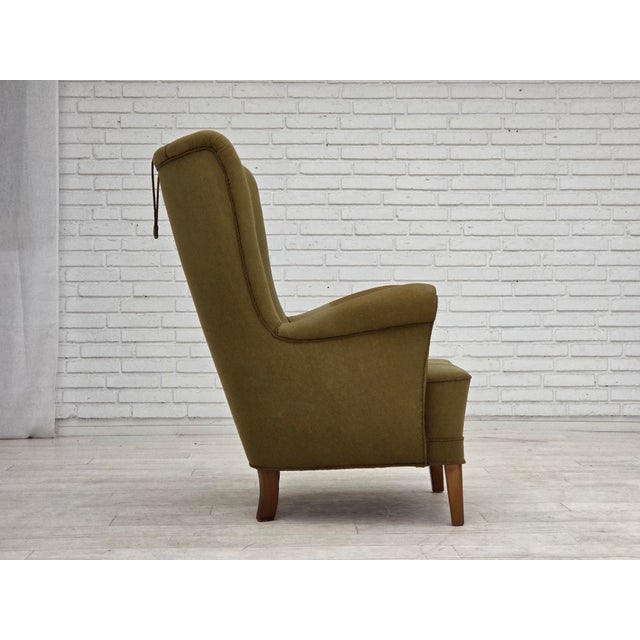 Danish Highback Armchair in Green Furniture Wool, 1960s For Sale - Image 13 of 18