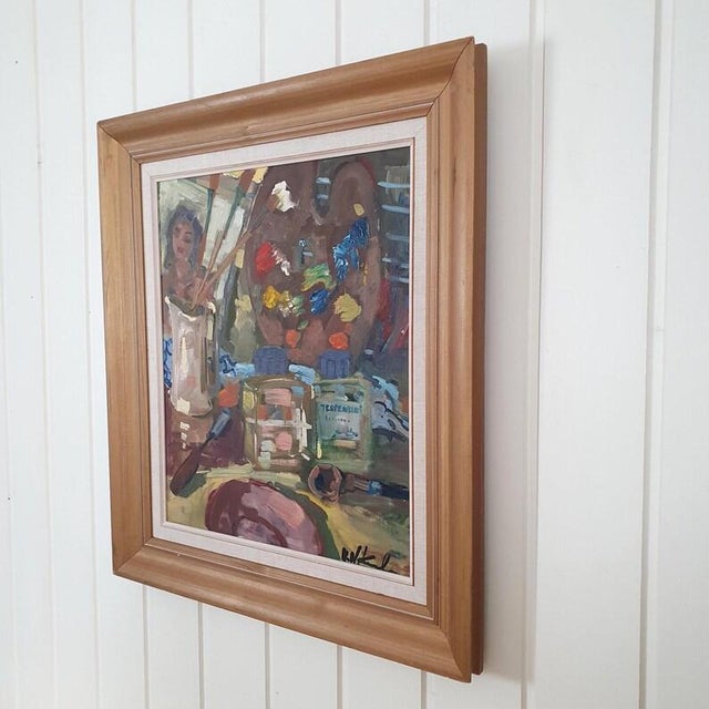1950s Mid-Century Swedish Modernist Artist Studio Still Life Oil Painting by Uno Hubert Karlsson For Sale - Image 17 of 18