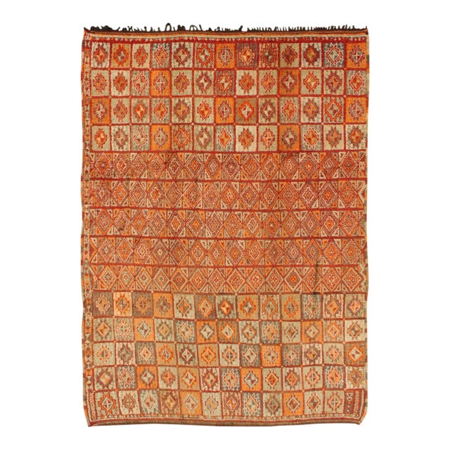 Vintage Moroccan Rug in Autumn Colors, Red, Pumpkin, Orange and Light Green For Sale