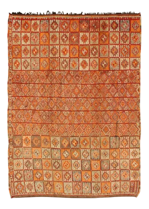 Vintage Moroccan Rug in Autumn Colors, Red, Pumpkin, Orange and Light Green