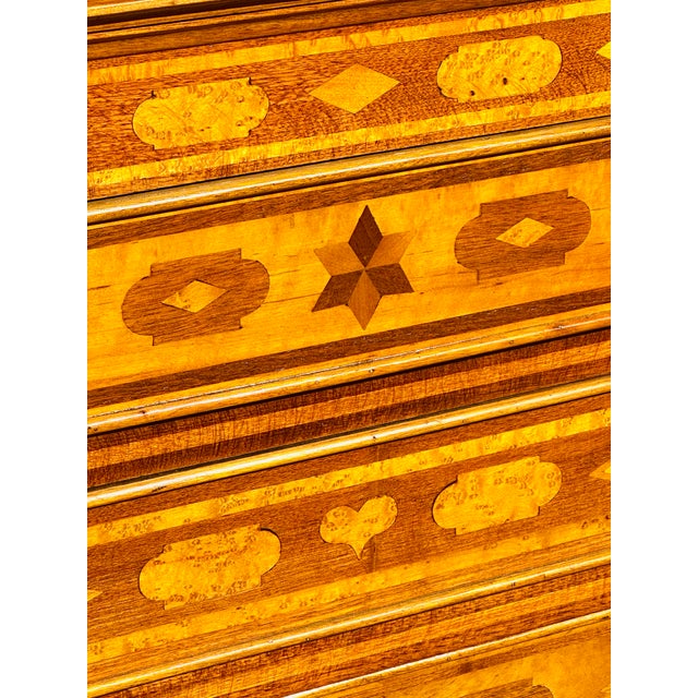 Brown Antique Folk Art Inlaid Chest of Drawers With Nautical Stars and Tombstones For Sale - Image 8 of 12