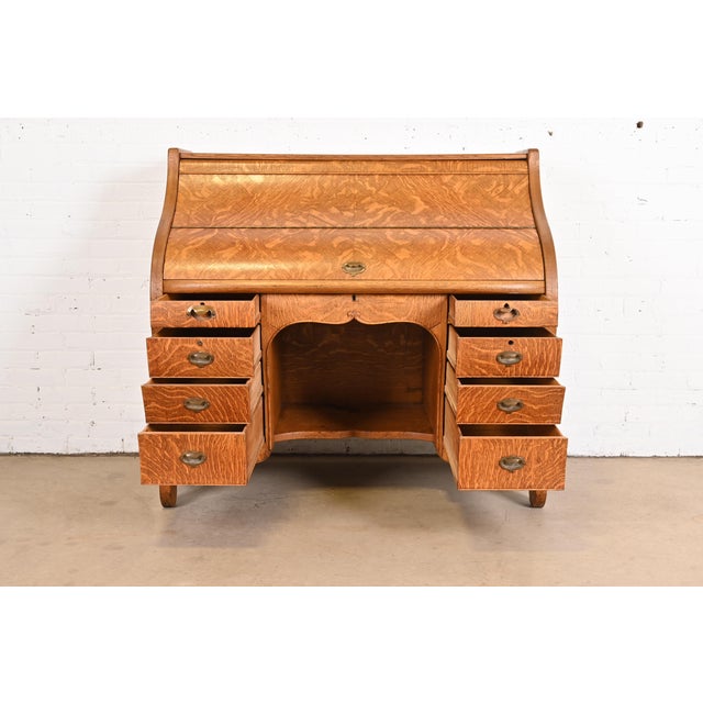 Antique American Arts & Crafts Oak Roll Top Desk, Circa 1890s Chairish