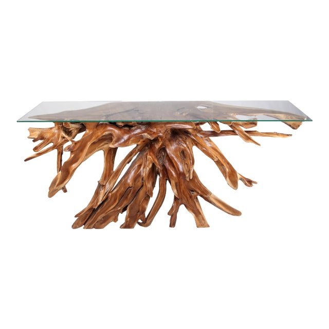 Naturel Teak Root Console Table, 84" Long Light Brown For Sale