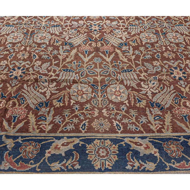 Early 20th Century Antique Indian Brown Handmade Wool Rug For Sale - Image 5 of 8