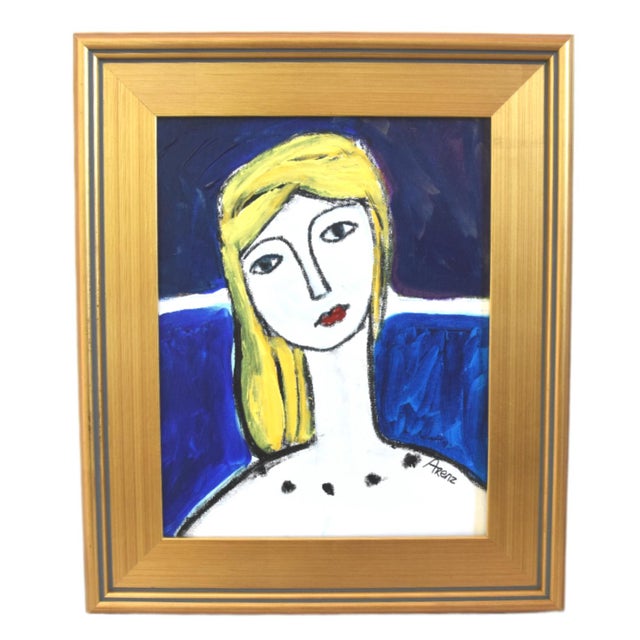 2020s Blonde Hair Woman Portrait Oil Painting Including the Antiqued Gold Wood Frame For Sale - Image 5 of 5
