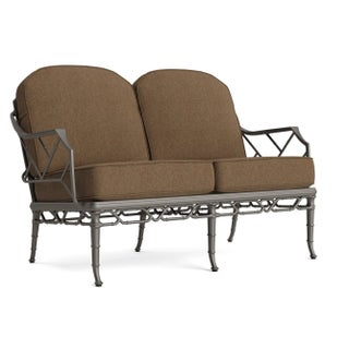 Brown Jordan Calcutta Loveseat, Mica frame with Fusion Moccasian fabric For Sale