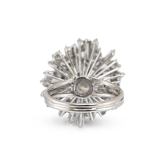 Metal Vintage 18k White Gold 2.30ctw Diamond Bombe Starburst Cluster Cocktail Ring, Size 5 For Sale - Image 7 of 9