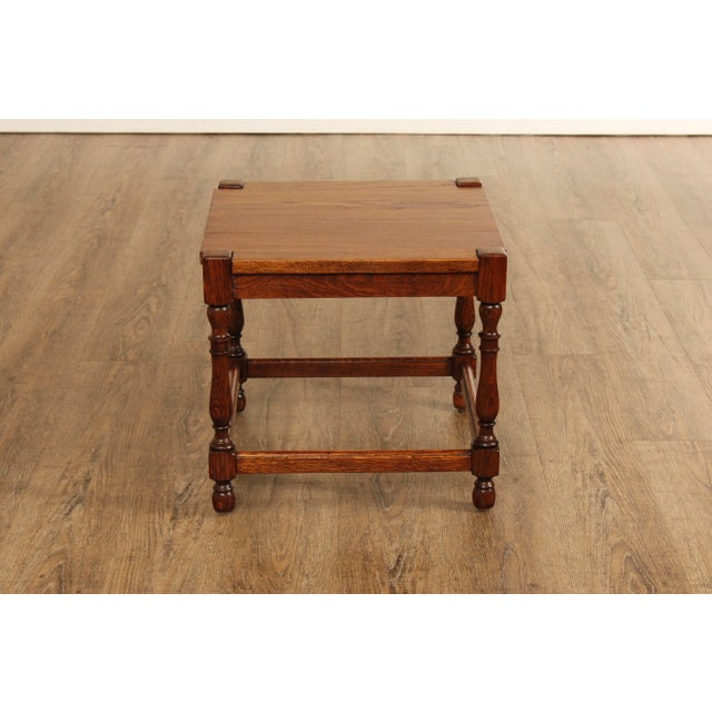Brown William & Mary Style Oak Square Top Taboret Side Table For Sale - Image 8 of 12