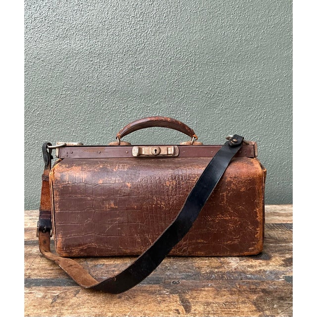 Vintage Stamped Croco Doctors Bag For Sale - Image 10 of 12