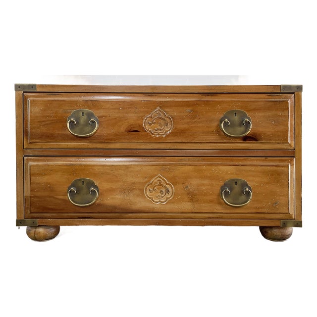 Vintage Henredon Two Drawer Campaign Chest Coffee Table For Sale