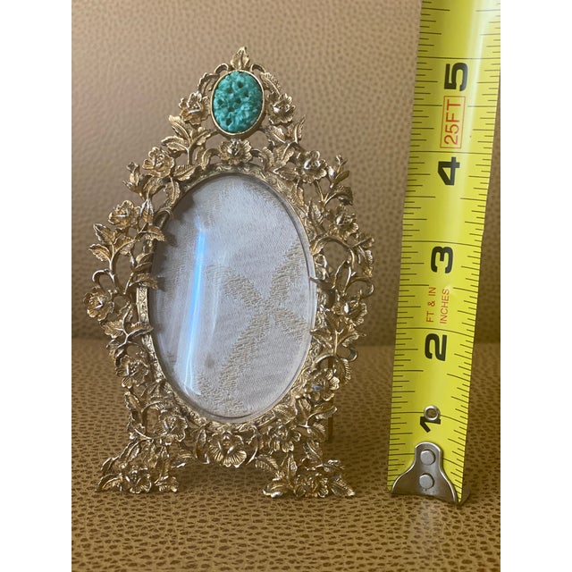Vintage Gold & Jade Gemstone Oval Picture Frame For Sale In San Francisco - Image 6 of 9