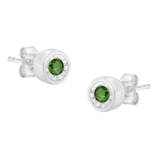 .925 Sterling Silver 0.15 Cttw Round Brilliant-Cut Green Diamond Miracle-Set Stud Earrings , A Pair(Fancy Color-Enhanced, I1-I2 Clarity) For Sale