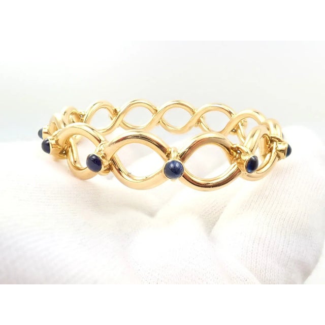 Gold Tiffany & Co. 18k Yellow Gold France Sapphire Bangle Bracelet For Sale - Image 8 of 10