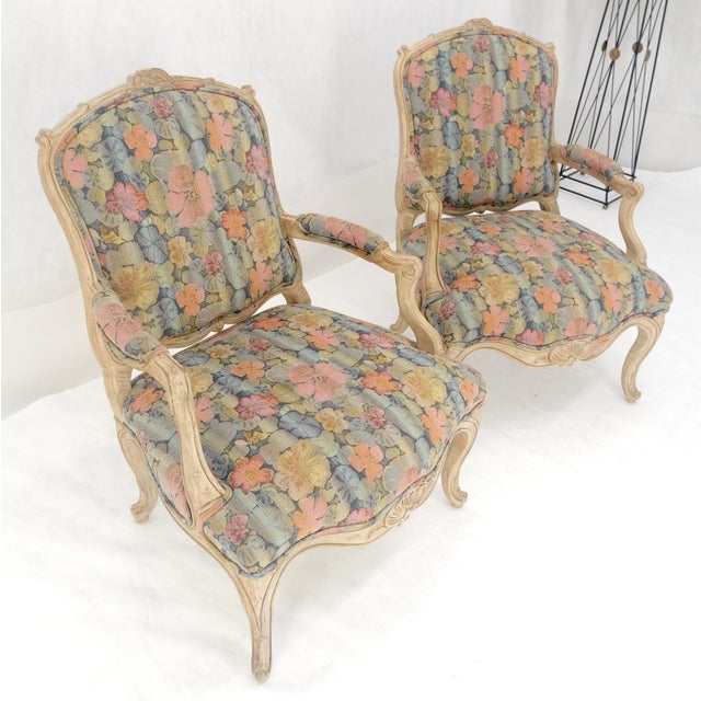 Pair of French Provincial Decorative Floral Pattern Carved Arm Chairs MINT For Sale - Image 15 of 15