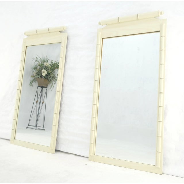 Pair of White Lacquer Mid Century Modern Rectangle Faux Bamboo Wall Mirrors For Sale - Image 9 of 9