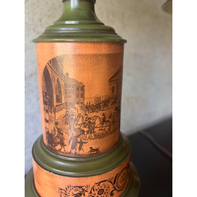1940s French Neoclassical Painted Tole Table Lamps With Metal Shades - a Pair For Sale In Miami - Image 6 of 12